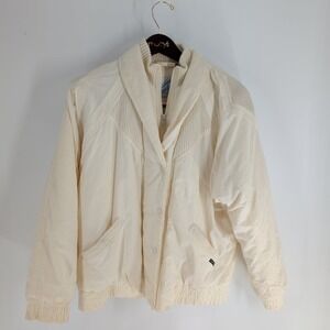 Vintage 90s Y2K Style Rainbow West Full Zip Snap Long Sleeve Jacket Cream Size L